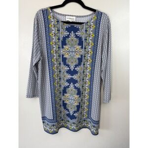 NWT Peck And Peck 3/4 Sleeve Liquid Knit Bluesy Tunic Scoopneck Size XL